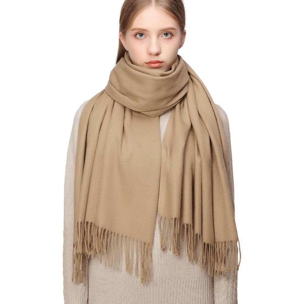 Winter Cashmere Wool Bronze Scarf Pashmina Shawl Wrap Stole for Women Warm Large